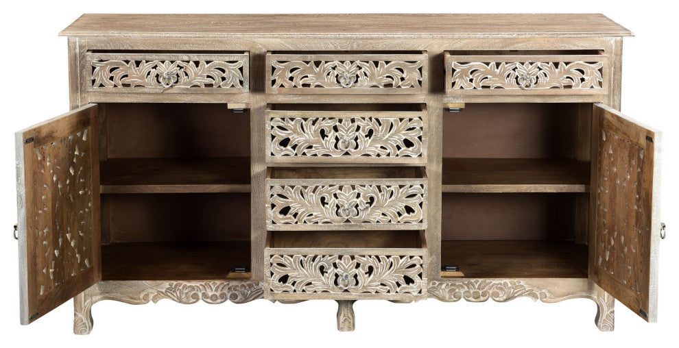 Delaney Carved Sideboard, Warm Stone Gray