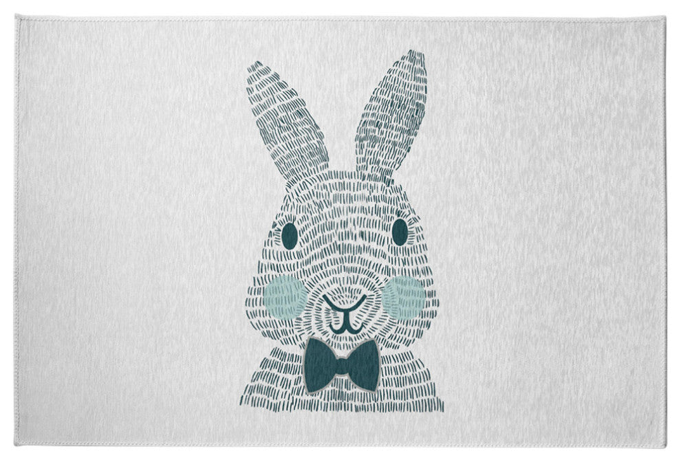 Monochrome Bunny Easter Chenille Rug, Ocean Abyss Green, 4'x6'