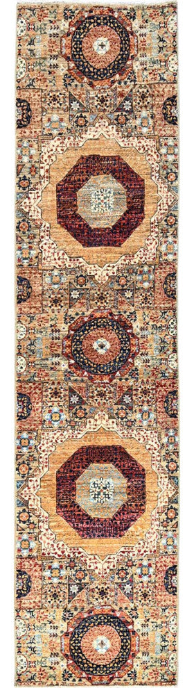 White, Mamluk Design, Soft Wool, Hand Knotted, Runner Oriental Rug, 2'5"x10'3"