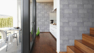 Geometric Faux Textured Wallpaper Featuring Concrete Blocks, 382011