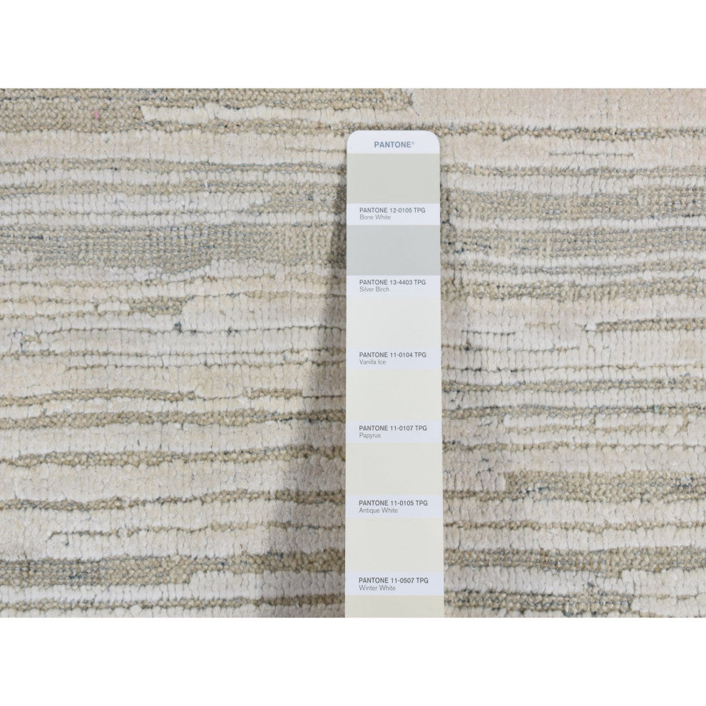 Ivory Modern Abstract Design Pure Silk With Wool Hand Knotted Rug 9'x12'
