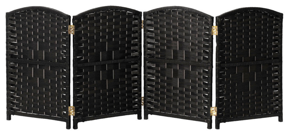 2 ft. Short Diamond Weave Fiber Room Divider Black 4 Panel