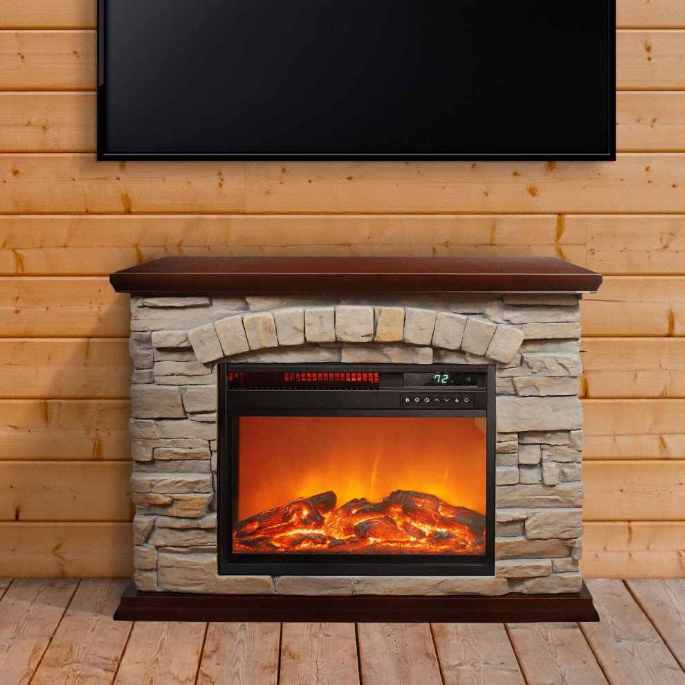 Large Square Infrared Faux Stone Fireplace