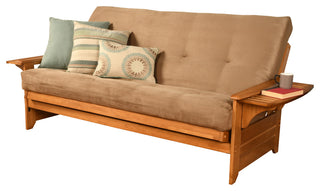 Mesa Frame Futon With Butternut Finish, Butternut, Suede Peat