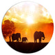 Elephants Walking At Sunset, African Round Wall Art, 11"