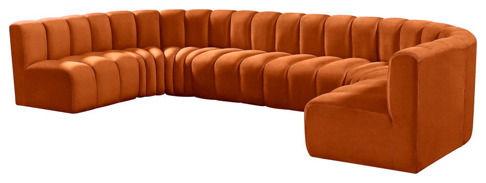 Arc Velvet Upholstered 8-Pc. U-Shaped Modular Sectional, Cognac