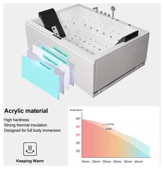 Whirlpool Bathtub 2 Person Jetted Tub 71" LED Air Massage Corner Soaking Tubs