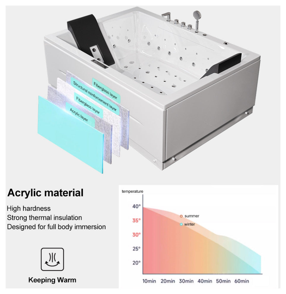 Whirlpool Bathtub 2 Person Jetted Tub 71" LED Air Massage Corner Soaking Tubs