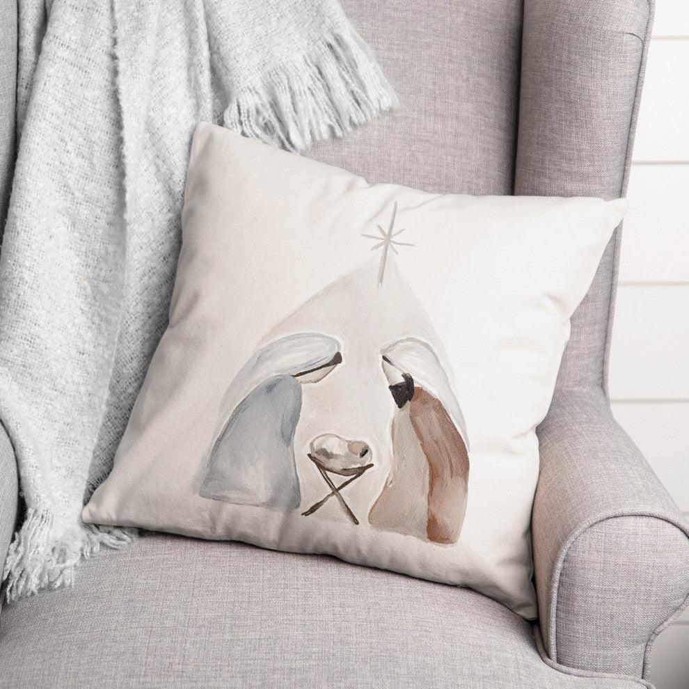 Watercolor Nativity 2 18x18 Spun Poly Pillow