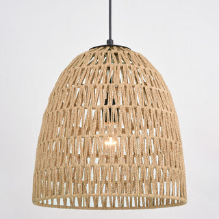 Nassau 1L Matte Black Transitional Pendant Light Natural Woven Rope Shade