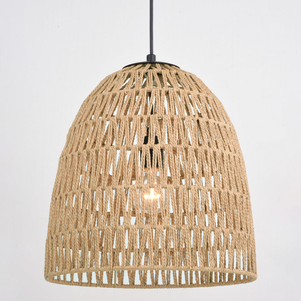 Nassau 1L Matte Black Transitional Pendant Light Natural Woven Rope Shade
