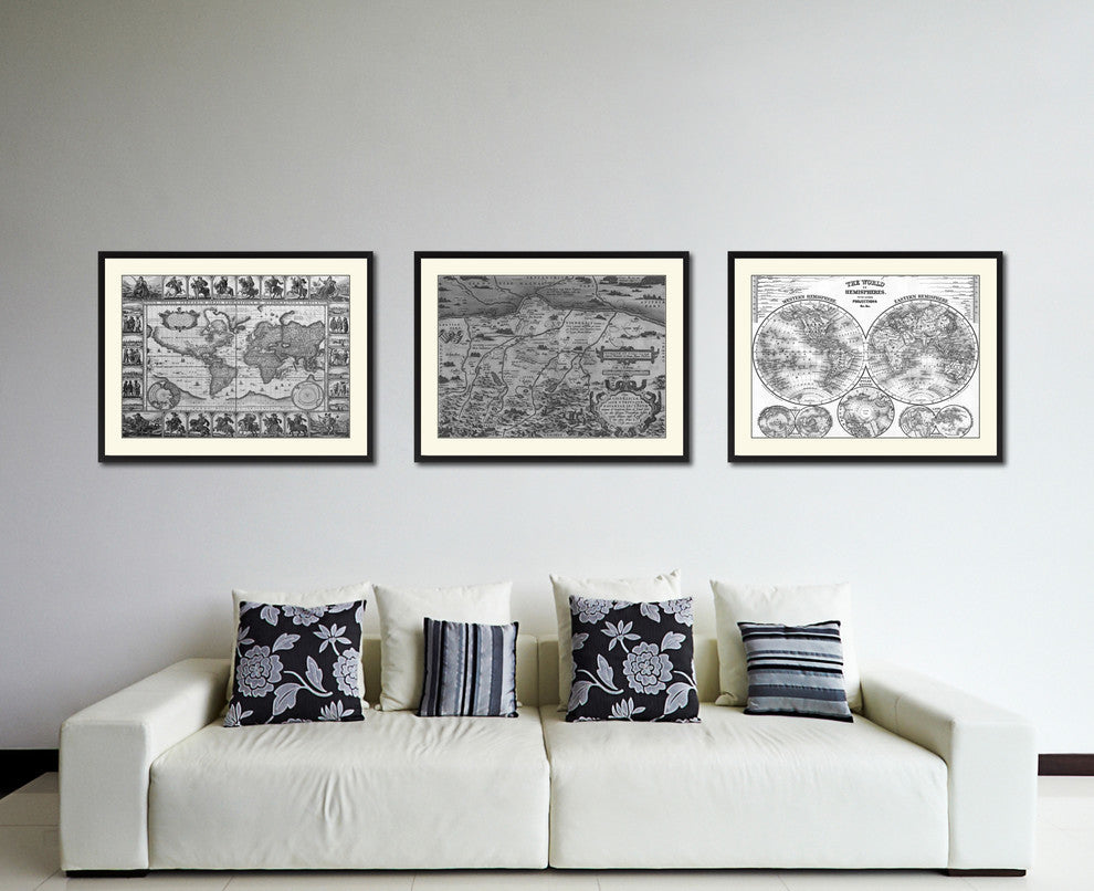 Germany, Bavaria Vintage Map Print On Canvas With Black Custom Frame, 16" X 21"