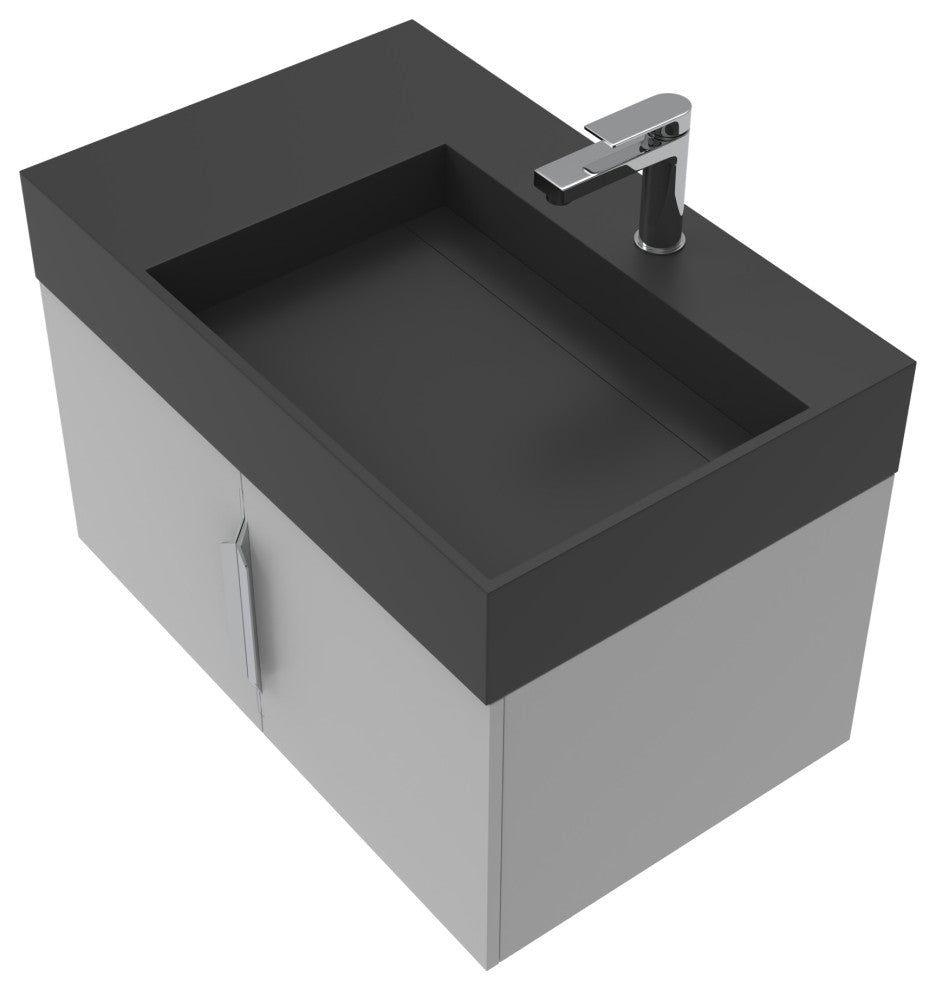 CastelloUSA Amazon 30" Right Wall Mounted Bathroom Vanity Set, Gray, Black Top, Chrome Handles