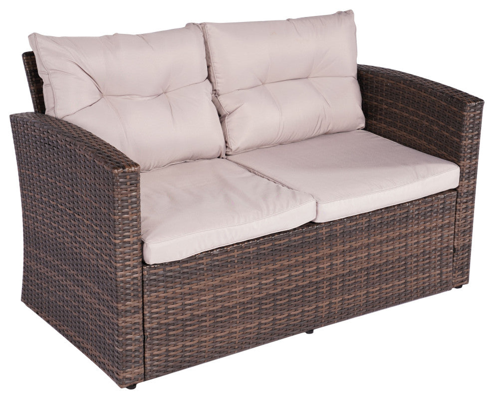 Patio 6-Piece Wicker Sofa Conversation Set With Cushions, Brown