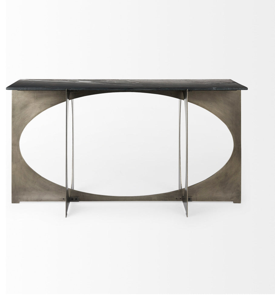 Reinhold IV Black Marble Top Iron Console Table