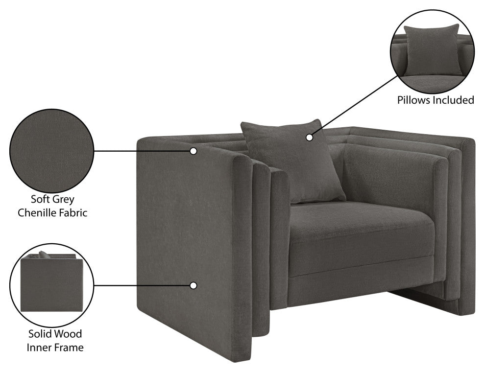 Everett Upholstered Chair, Grey, Chenille Fabric