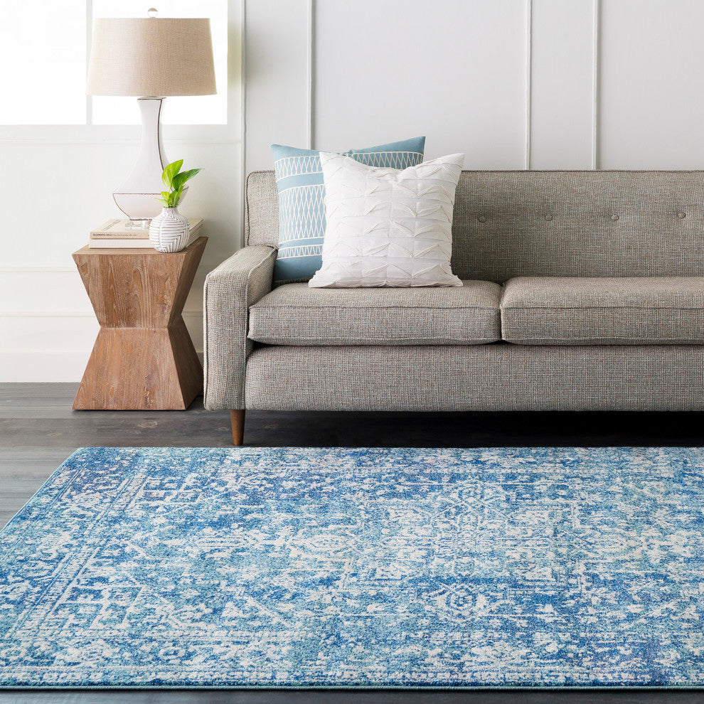 Harput Traditional Teal, Dark Blue Area Rug, 7'10"x10'3"