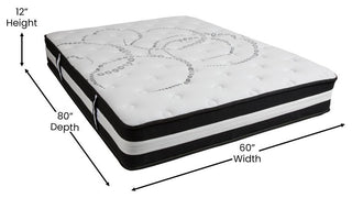 14" Metal Platform Bed Frame, 12" Pocket Spring Mattress & Memory Foam Topper, Black, King