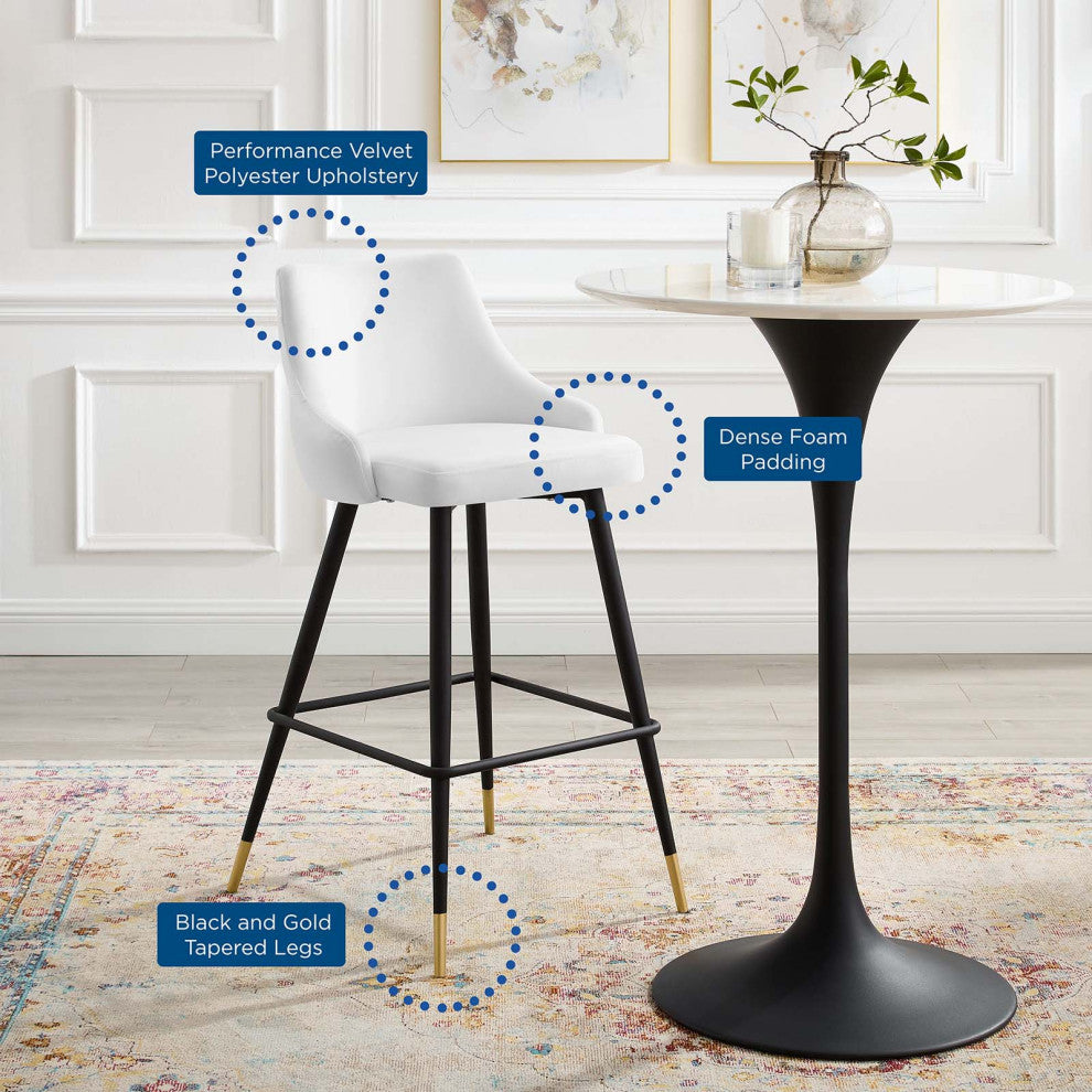 Bar Stool Chair Barstool, Set of 2, Velvet, White, Modern, Bar Pub Restaurant
