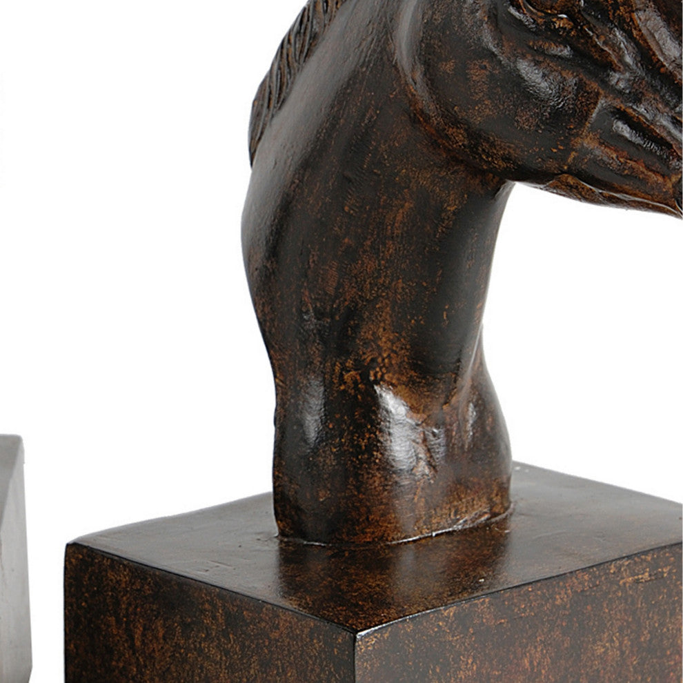 Benzara BM284985 2-Piece Set Bookends, Elegant Realistic Horse, Dark Brown