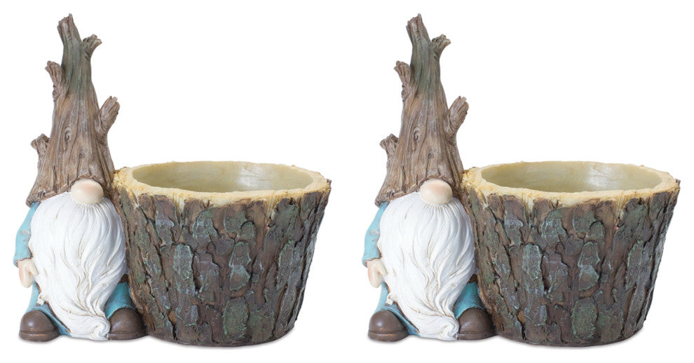 Tree Trunk Gnome Planter, Set of 2