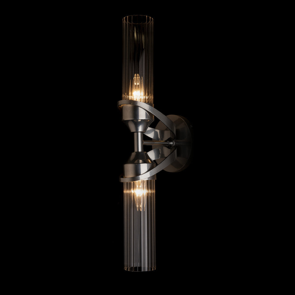 Bow 2-Light Bath Sconce, Sterling Finish, Clear Fluted Glass