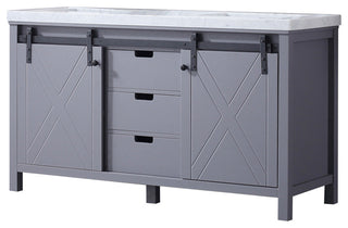 Marsyas 60" Dark Gray Double Bath Vanity Cabinet Carrara Marble Top Square Sinks