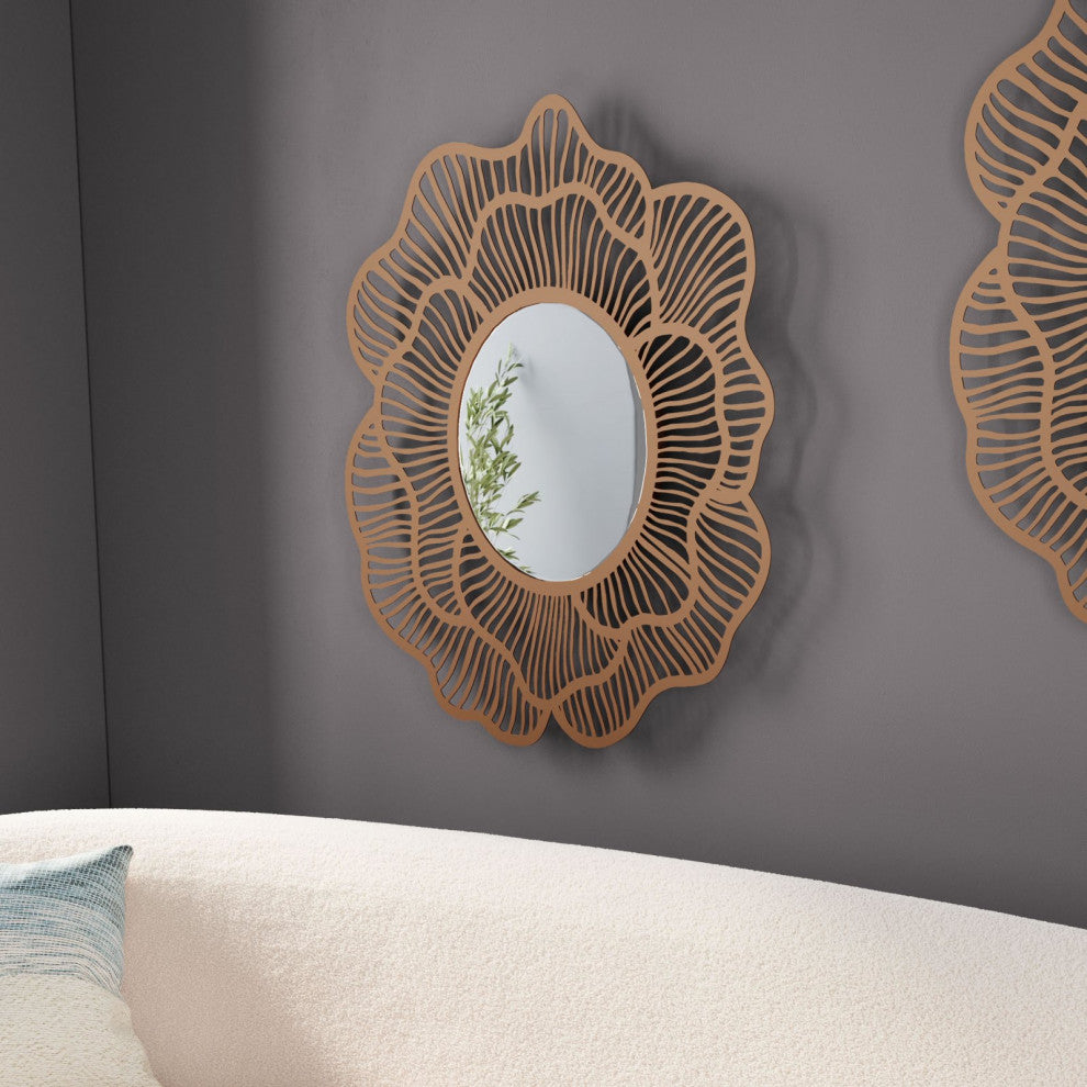 Frame Wall Mirror, Round, Glass, Steel Metal, Gold, Bedroom Living