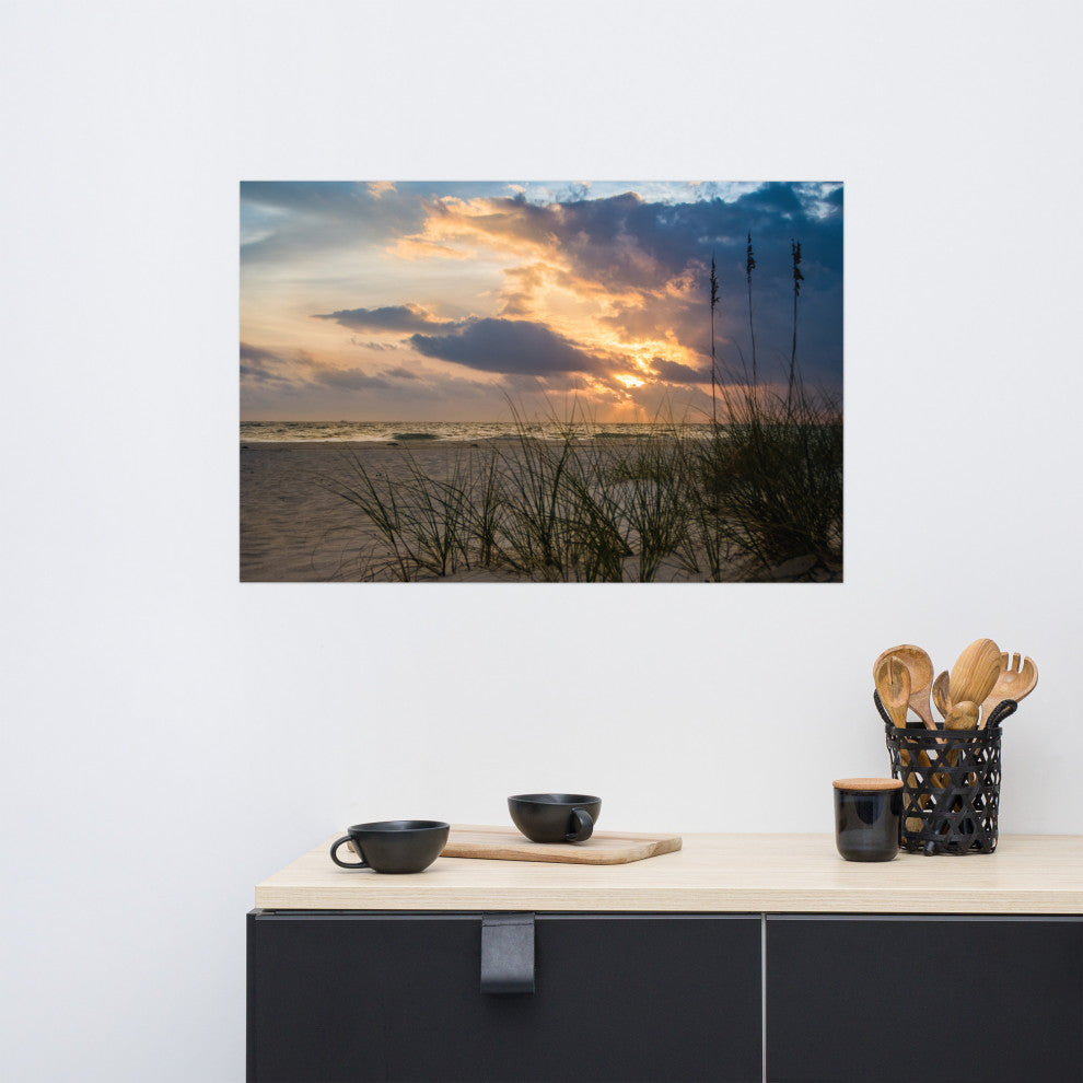 Coastal Style Wall Decor: Anna Maria Island Cloudy Beach Sunset 2 Print, 24" X 36"