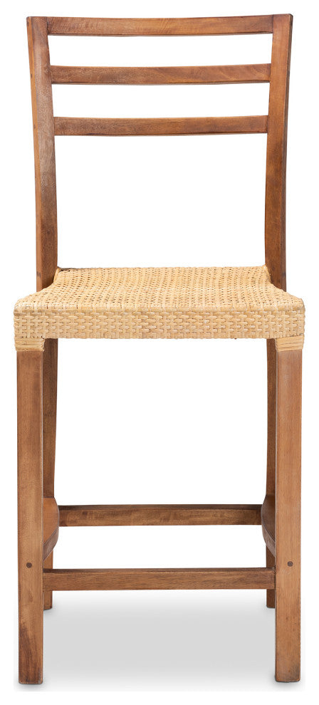 Griffith Counter Stool, Walnut Finished Wood/Natural Rattan