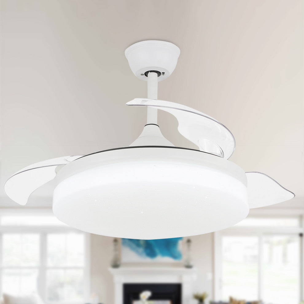 42" Reversible Ceiling Fan with Retractable Blade and Led Light 36W, White, 42"