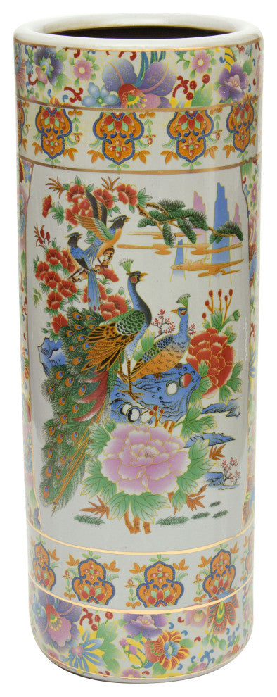 24" Satsuma Birds and Flowers Porcelain Umbrella Stand
