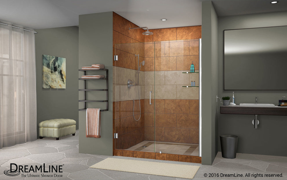 DreamLine Unidoor 53" to 54" Frameless Hinged Shower Door, Clear Glass, Chrome