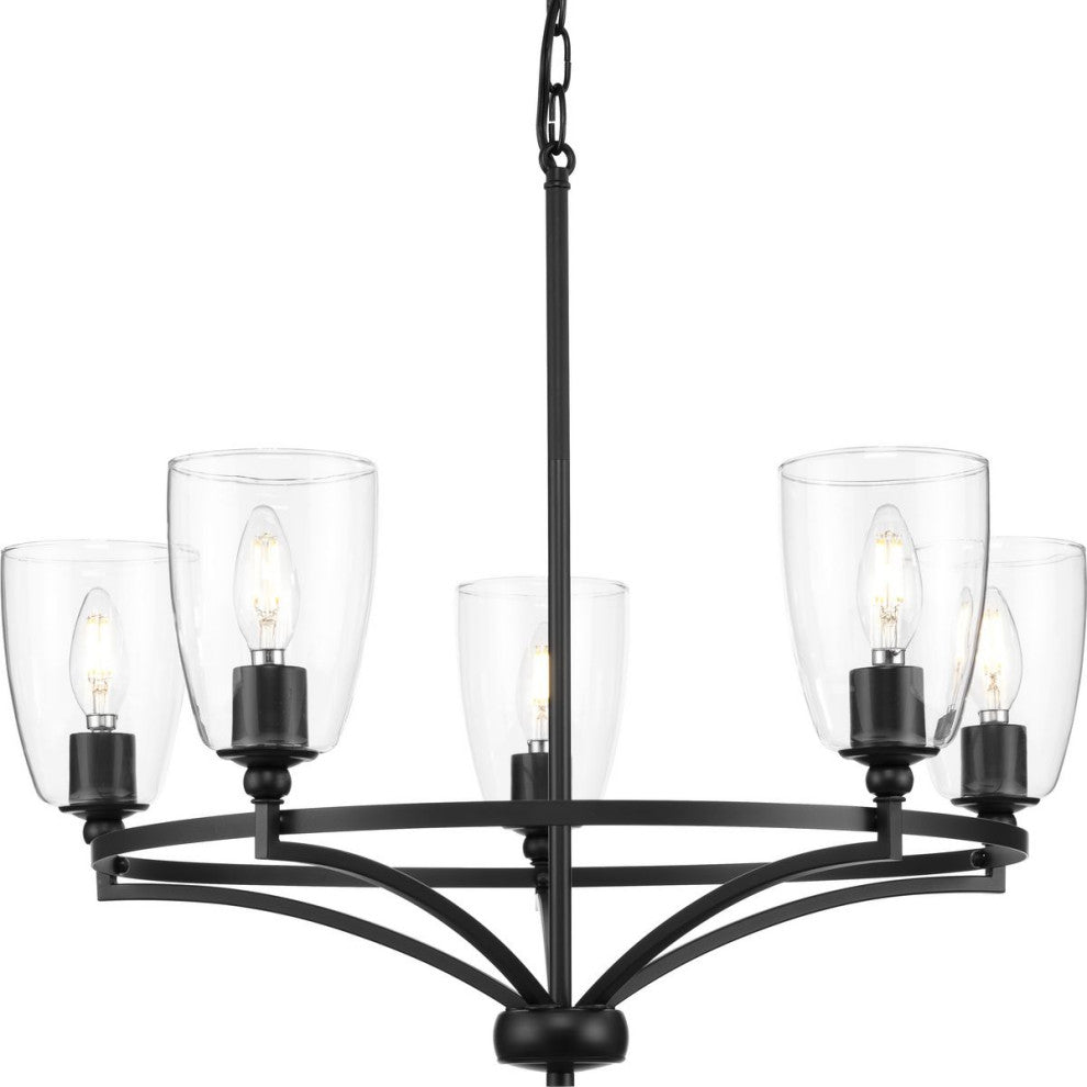 Parkhurst Collection Five-Light Matte Black Clear Glass Chandelier Light