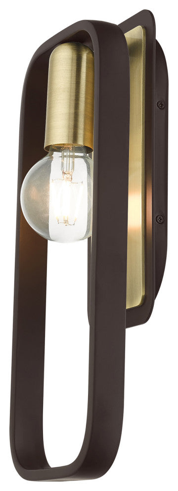 Bronze With Antique Brass Accents Mid Century Modern, Geometric, Single Sconce