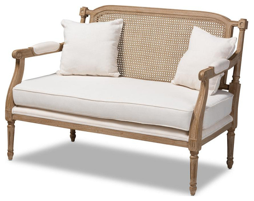 Baxton Studio Clemence Ivory Upholstered Whitewashed Wood Armchair