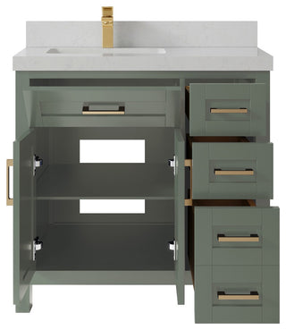 Cambridge 36" Left Offset Bath Vanity in Evergreen 2" Carrara Quartz