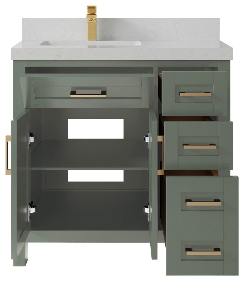 Cambridge 36" Left Offset Bath Vanity in Evergreen 2" Carrara Quartz