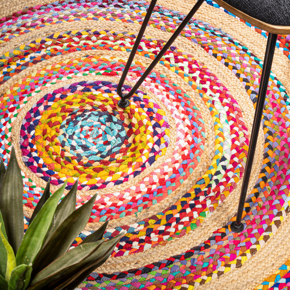 Isla Round Boho Braided Rag and Jute, 3' Round