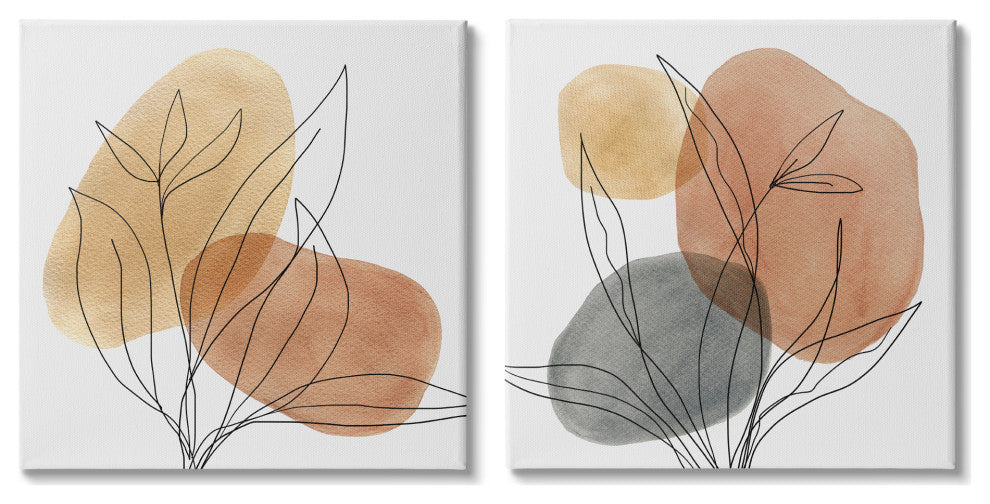 Simple Neutral Southwestern Tones Botanical Plant Design, 2pc, each 17 x 17