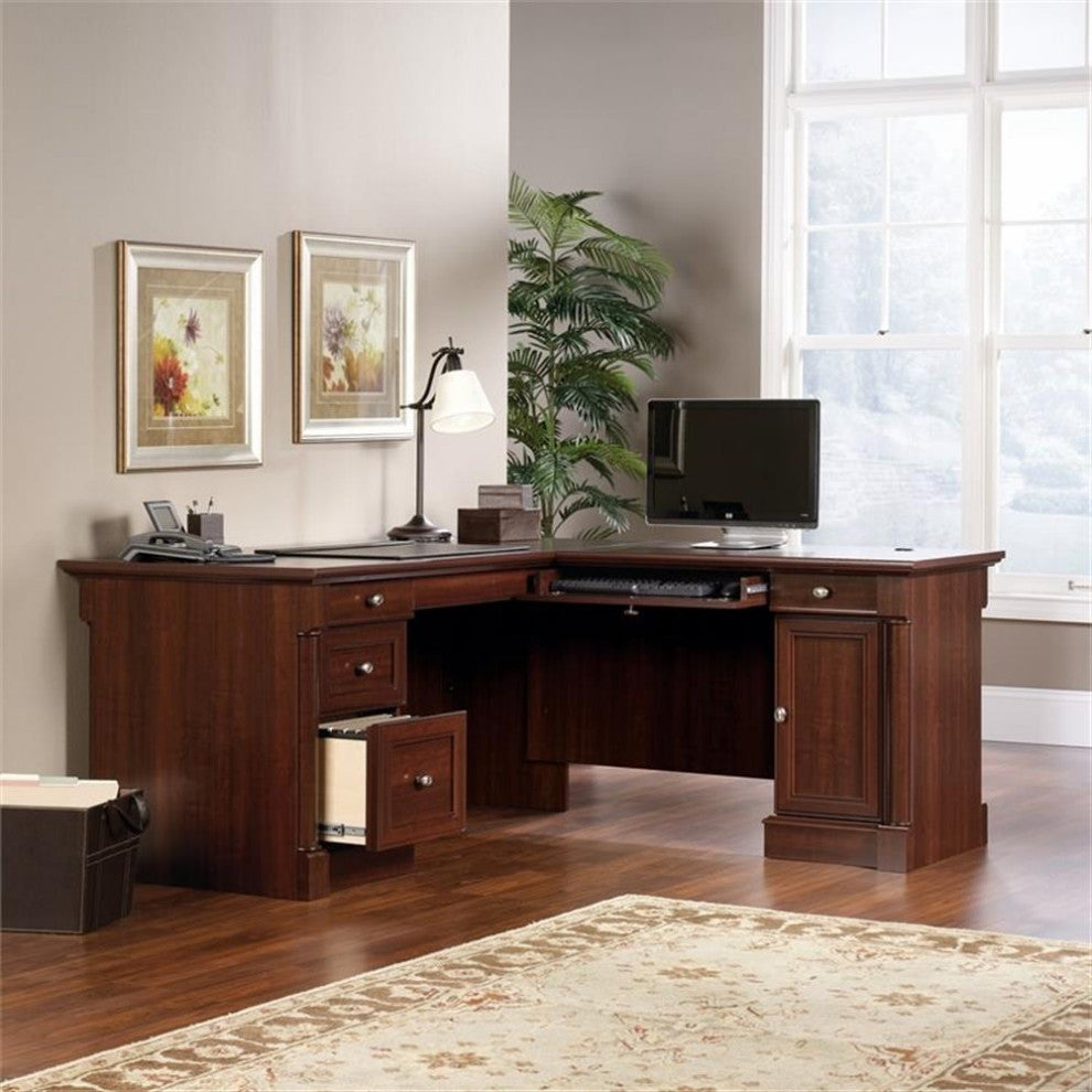 Sauder Palladia Engineered Wood L-Shape Desk in Select Cherry Finish