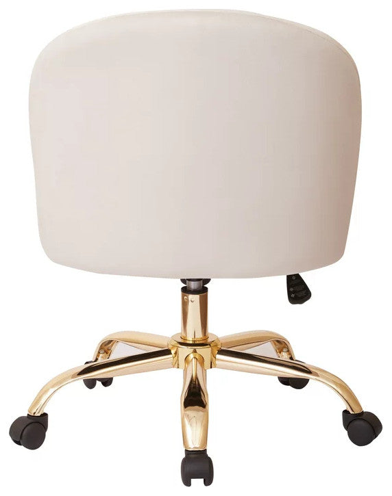 Elegant Office Chair, Golden Base With Padded Seat & Curved Back, Gray Velvet