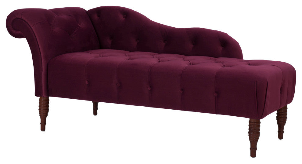 Samuel Velvet Tufted Chaise Lounge, Right-Arm Facing, Burgundy Velvet