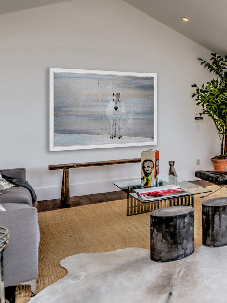 Parvez Taj "White Horse Forward" Framed Painting Print, 45"x30"