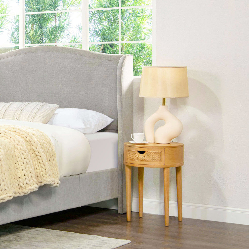 Cabana 18" Round Cane Rattan Storage Side Table, Natural Brown