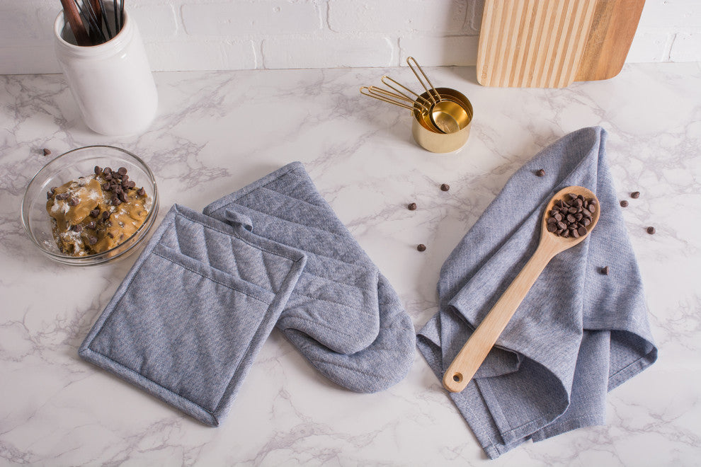 DII Blue Solid Chambray Pot Holder, Set of 2
