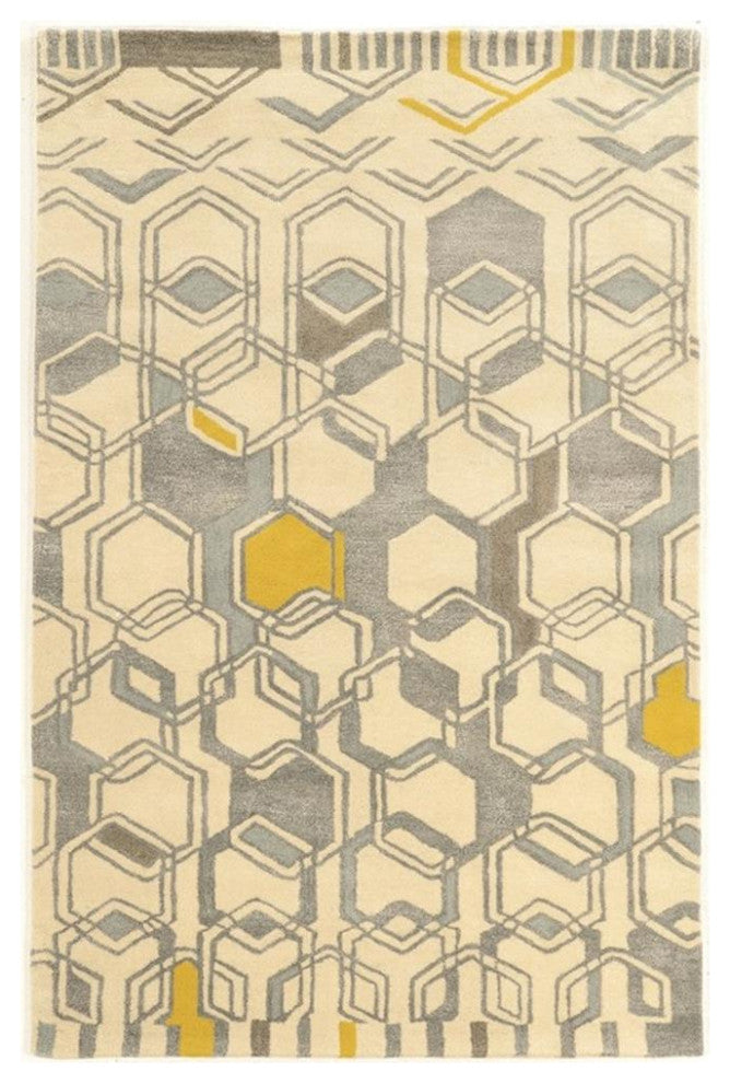 Linon Aspire Geo Hand Tufted Wool 8'x11' Rug in Ivory