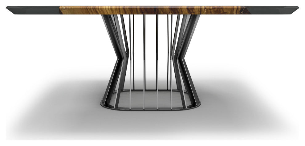 Egina Square Olive Dining Table, Light Smoked Top & Black Chrome Base, 8 Seater