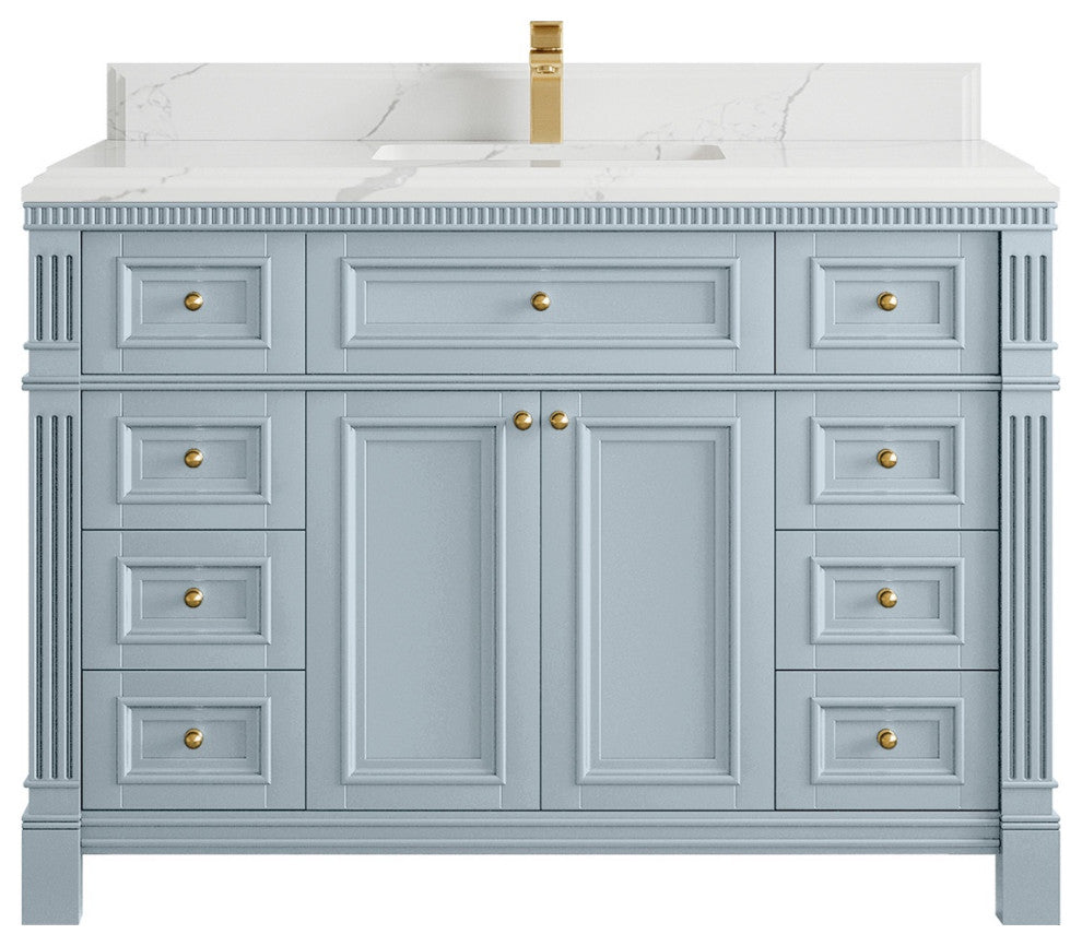 Paris 48" Single Sink Bathroom Vanity, Blue Heather 1.5" Calacatta Laza