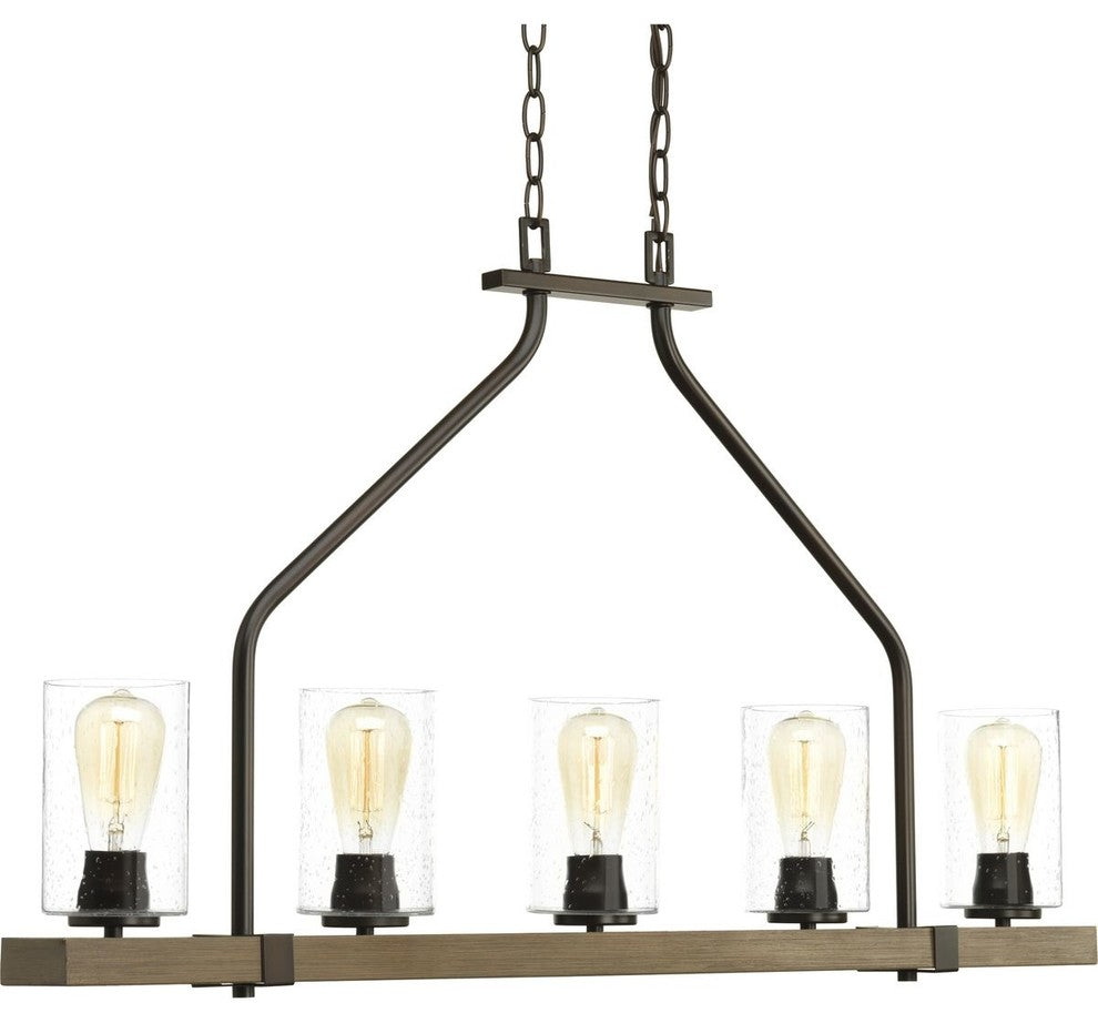 Barnes Mill Collection Five-Light Linear Chandelier, Antique Bronze